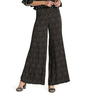 FREE PEOPLE Black Easy Peasy Cherry Print Wide Leg Crepe High Rise Pants